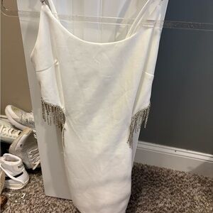 Elegant White Mini Dress with Fringe Detail